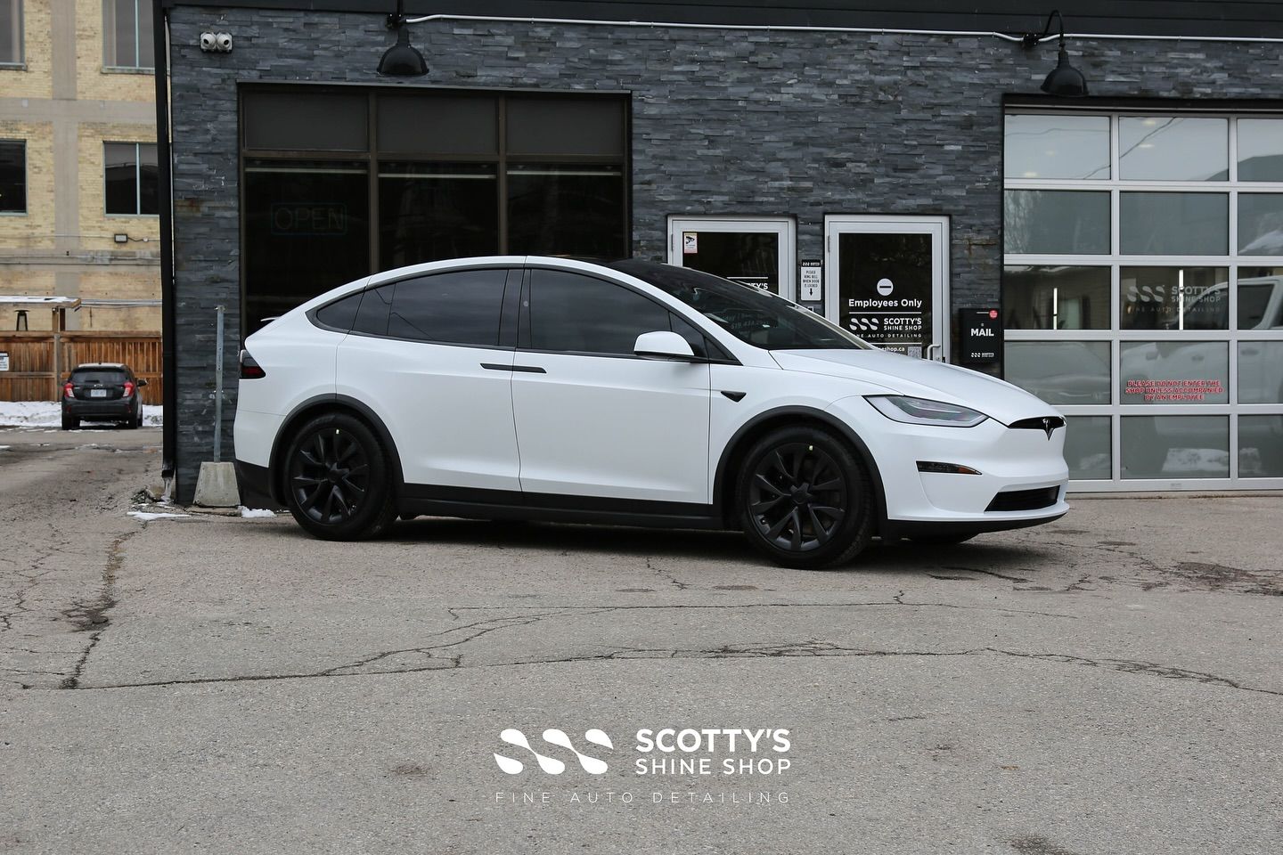 2023 Tesla Model X Replacement Satin Paint Protection Film and Reapplication of Ceramic Coating side view London, Canada