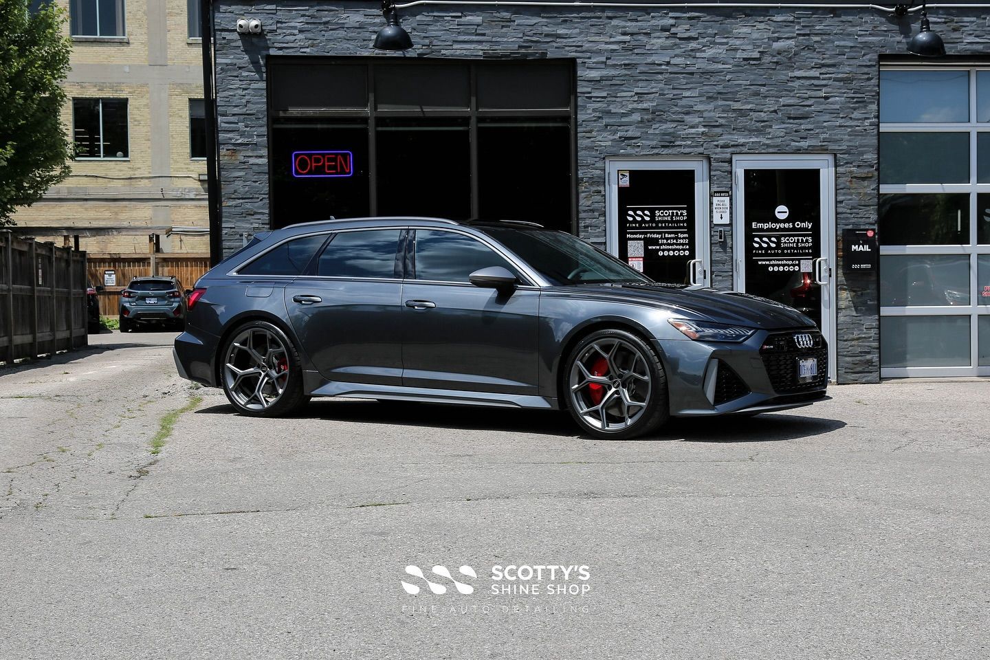2024 Audi RS6 Premium Suntek Ultra Paint Protection Film, Llumar Formula 1 Stratos Ceramic Window Tint, Modesta Ceramic Coating side view London, ON