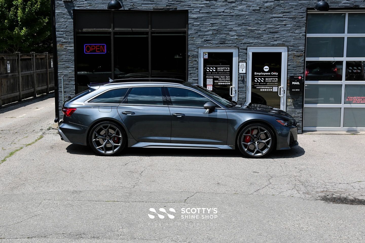 2024 Audi RS6 Premium Suntek Ultra Paint Protection Film, Llumar Formula 1 Stratos Ceramic Window Tint, Modesta Ceramic Coating side view London, Ontario CAN