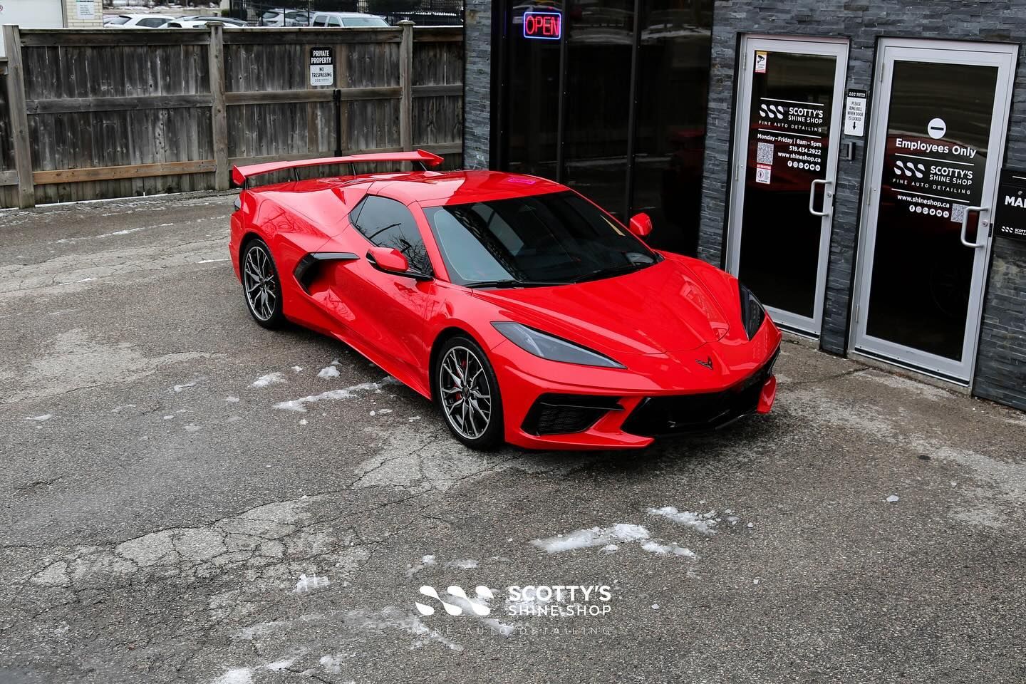 2024 Chevrolet Corvette C8 Xpel Paint Protection Film, Xpel Prime XR Plus Ceramic Window Film, Xpel Fusion Ceramic Coatings on All Paint, Glass and Wheels three quarter view London, Canada