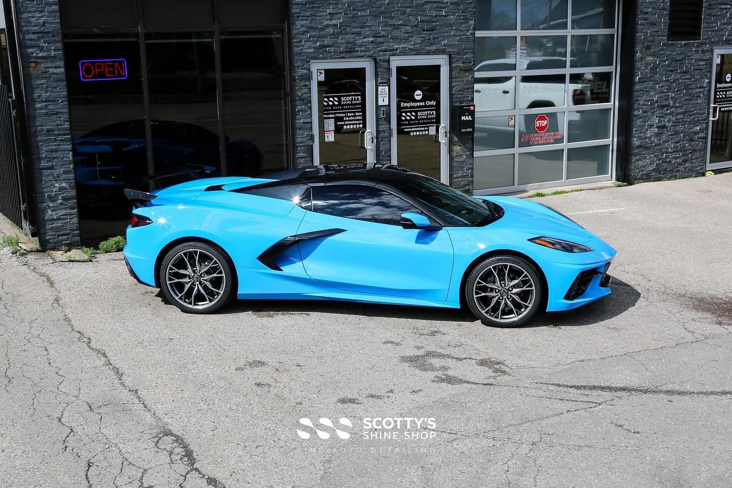 2024 Chevrolet Corvette Full Body Protection in Xpel Paint Protection Film and Window Tint side panel view from above London, ON