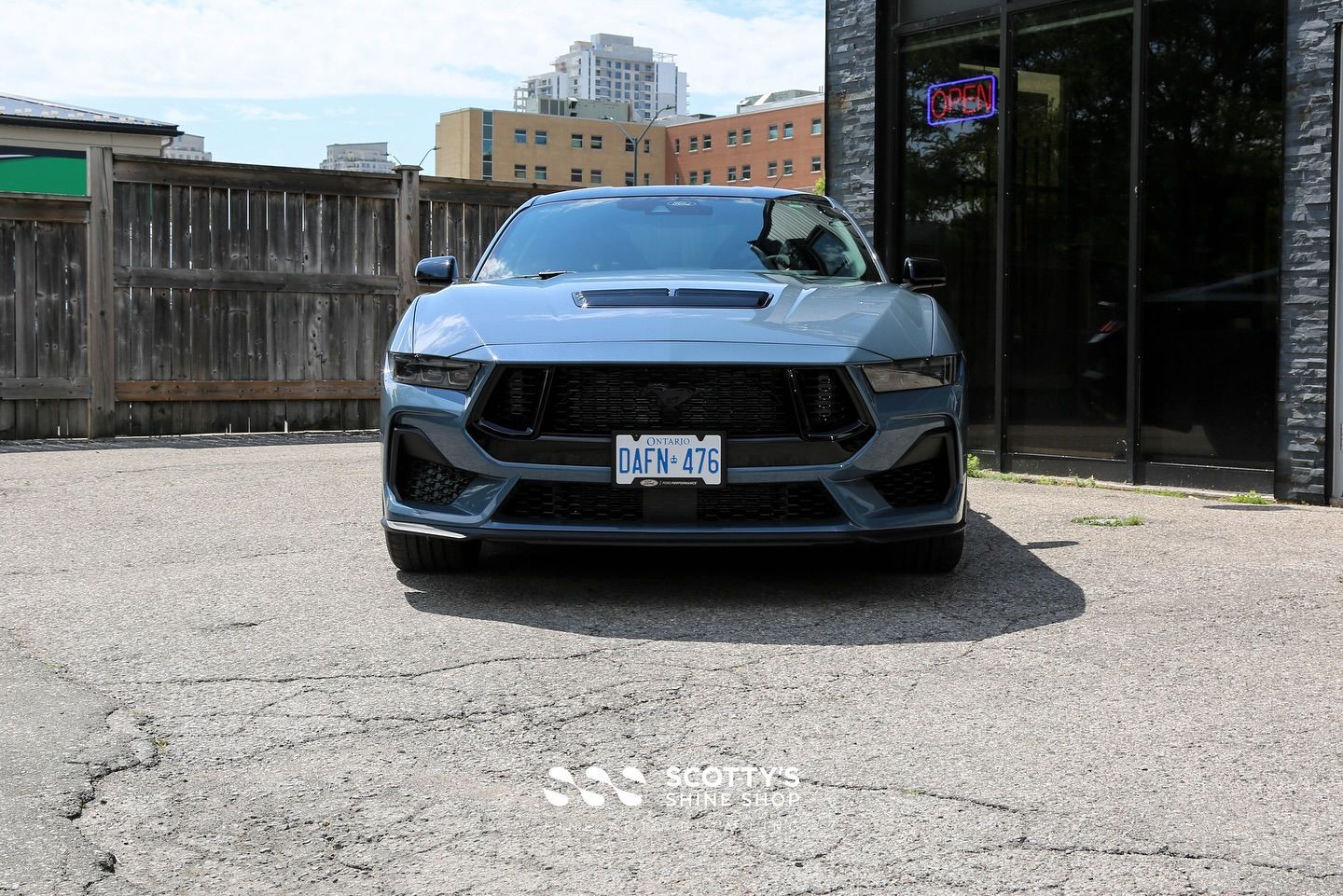2024 Ford Mustang GT Performance Full New Car Prep and Modesta BC-X Ceramic Coating front end view London, Canada