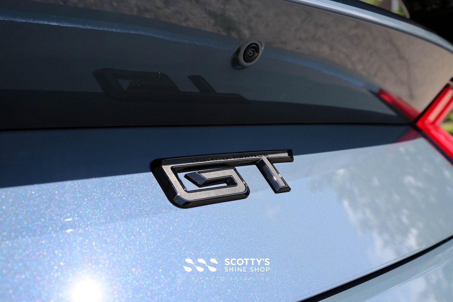 2024 Ford Mustang GT Performance Full New Car Prep and Modesta BC-X Ceramic Coating rear emblem close up London, Ont