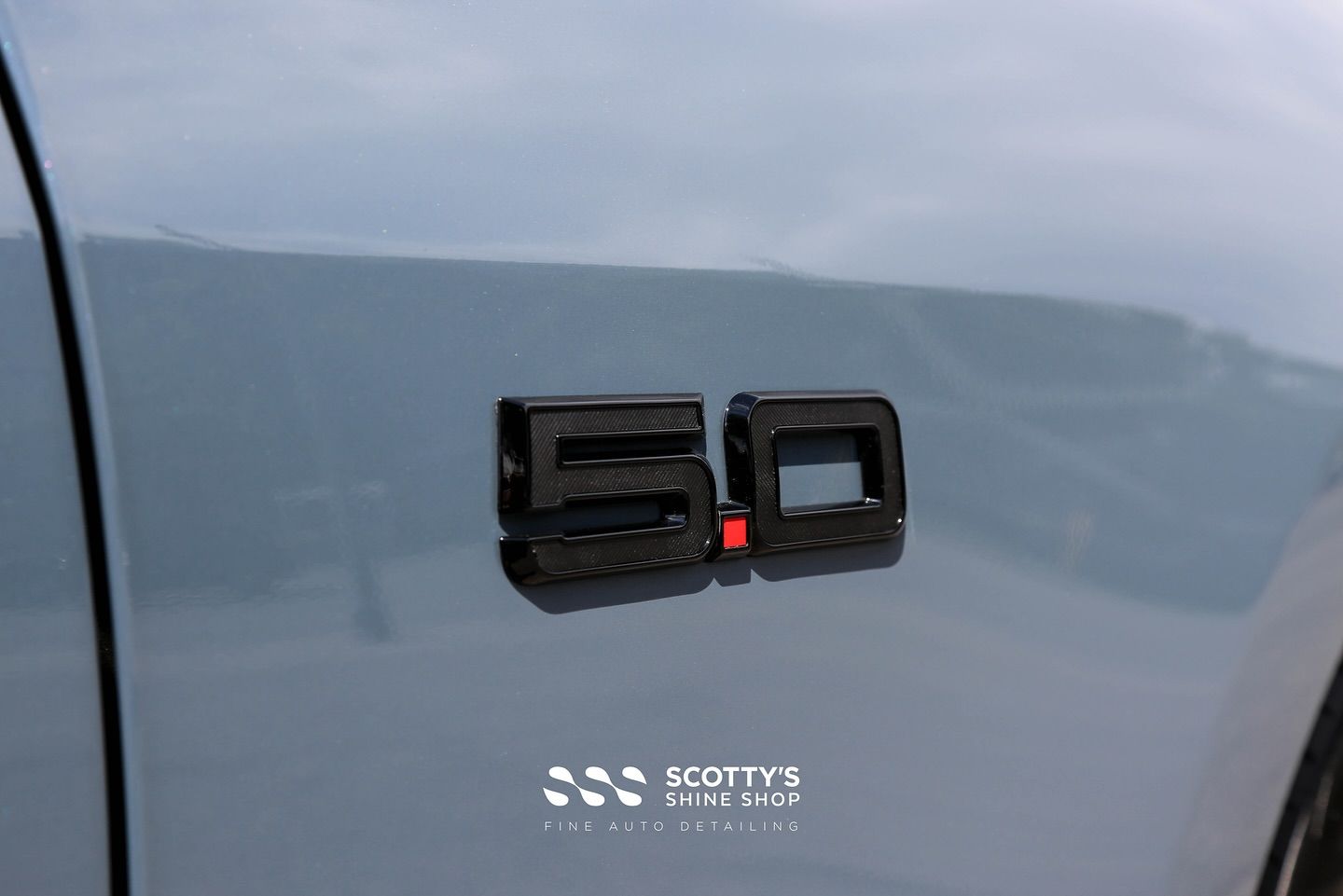 2024 Ford Mustang GT Performance Full New Car Prep and Modesta BC-X Ceramic Coating side emblem close up London, Ont