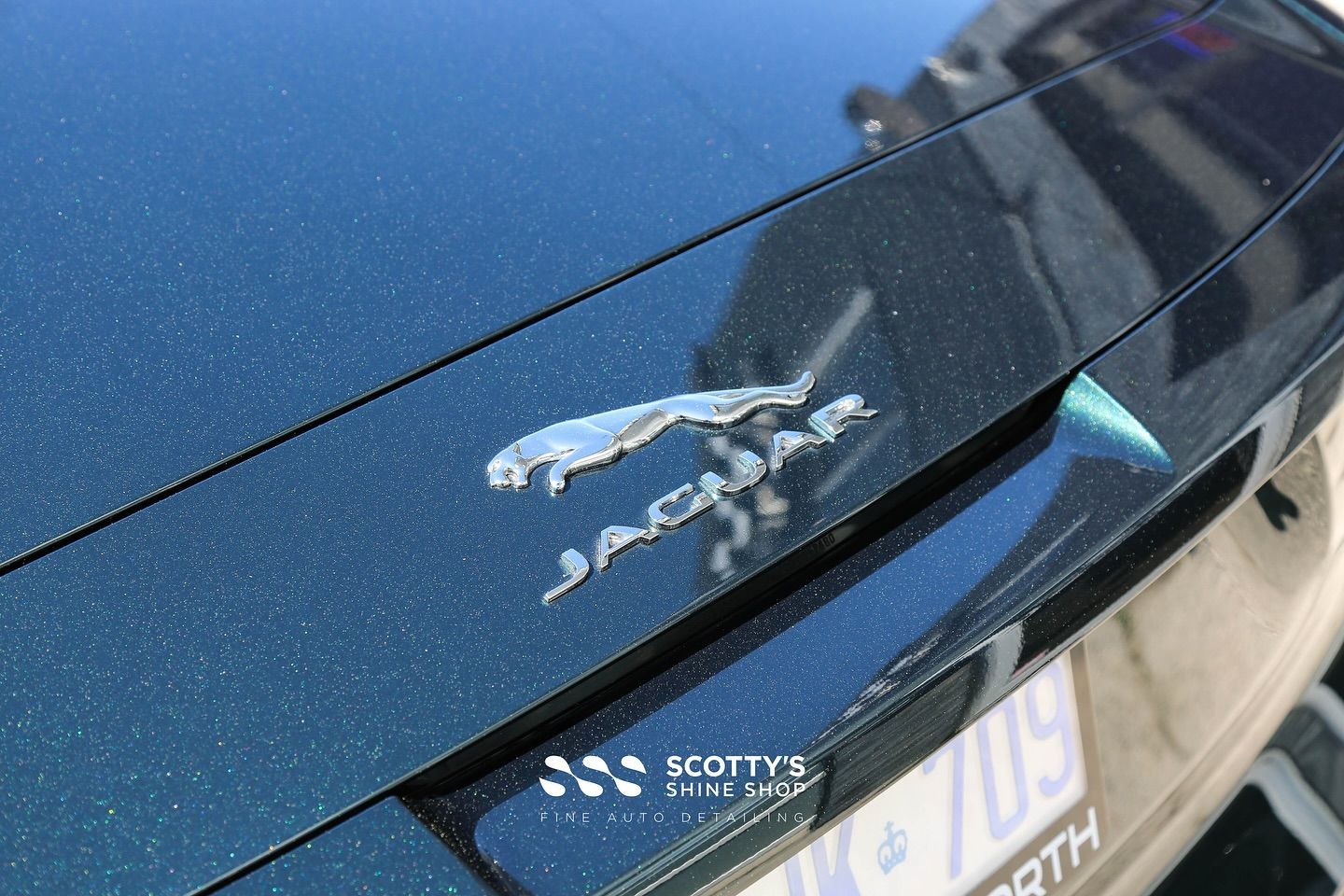 2024 Jaguar F-Type Convertible Full Paint Correction, Modesta BC-04 and BC-06 rear emblem close up London, Ont