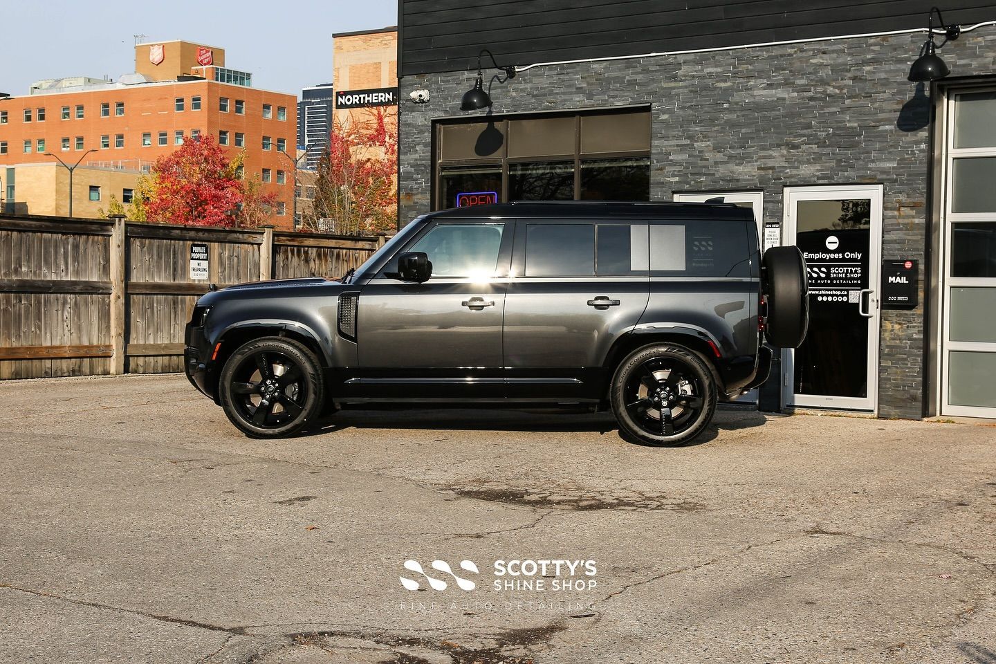 2024 Land Rover Defender Premium Suntek Ultra Paint Protection film, Light Paint Correction and Modesta BC-04 Nano-Titanium Ceramic Coating side view London, Canada