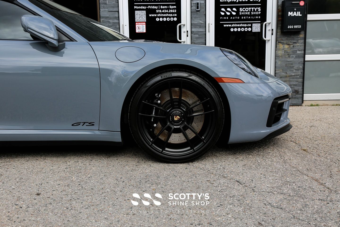 2024 Porsche 911 GTS Suntek Ultra Paint Protection Film, Llumar Formula 1 Stratos Ceramic Window Tint, Ultrafit Wincrest EVO Windshield Protection Film, Modesta Ceramics Coatings side wheel close up London, ON