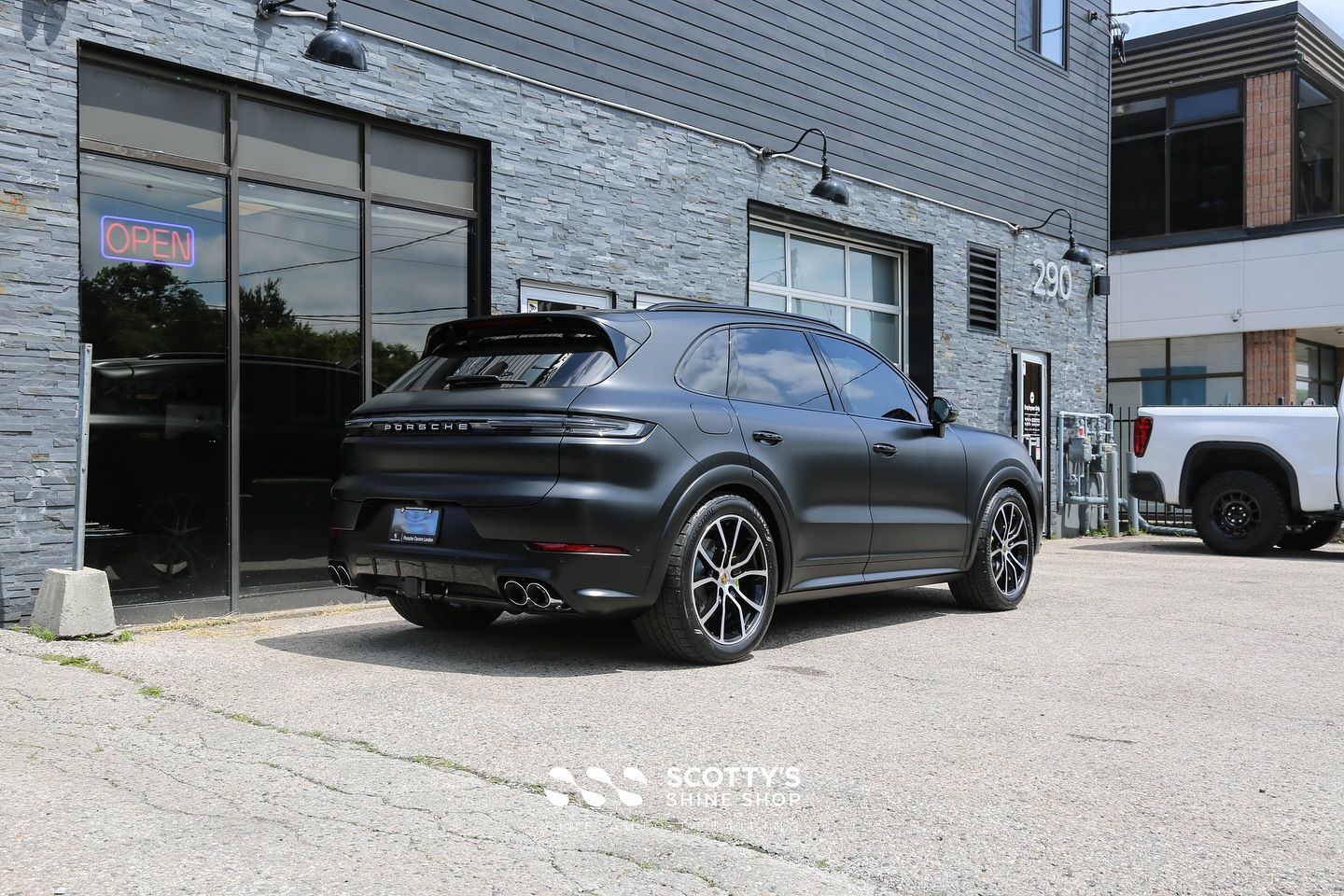 2024 Porsche Cayenne E-Hybrid Premium Suntek Ultra Matte Paint Protection Film and Llumar Formula 1 Stratos Ceramic Window Tint rear view London, Ontario