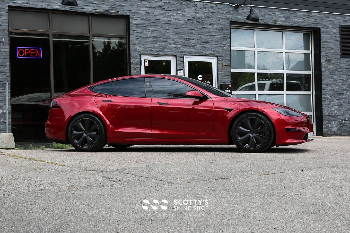 2024 Tesla Model S Premium Suntek Reaction Paint Protection Film and Llumar Formula 1 Stratos Ceramic Window Tint side view London, Canada