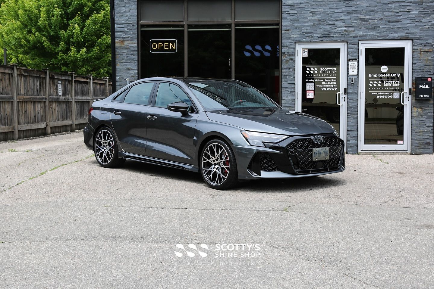 2025 Audi RS3 SunTek Ultra Paint Protection Film on the Full Front Bumper, Hood & Fenders , Headlights , Mirrors, A-Pillars , Roof London, ON Canada