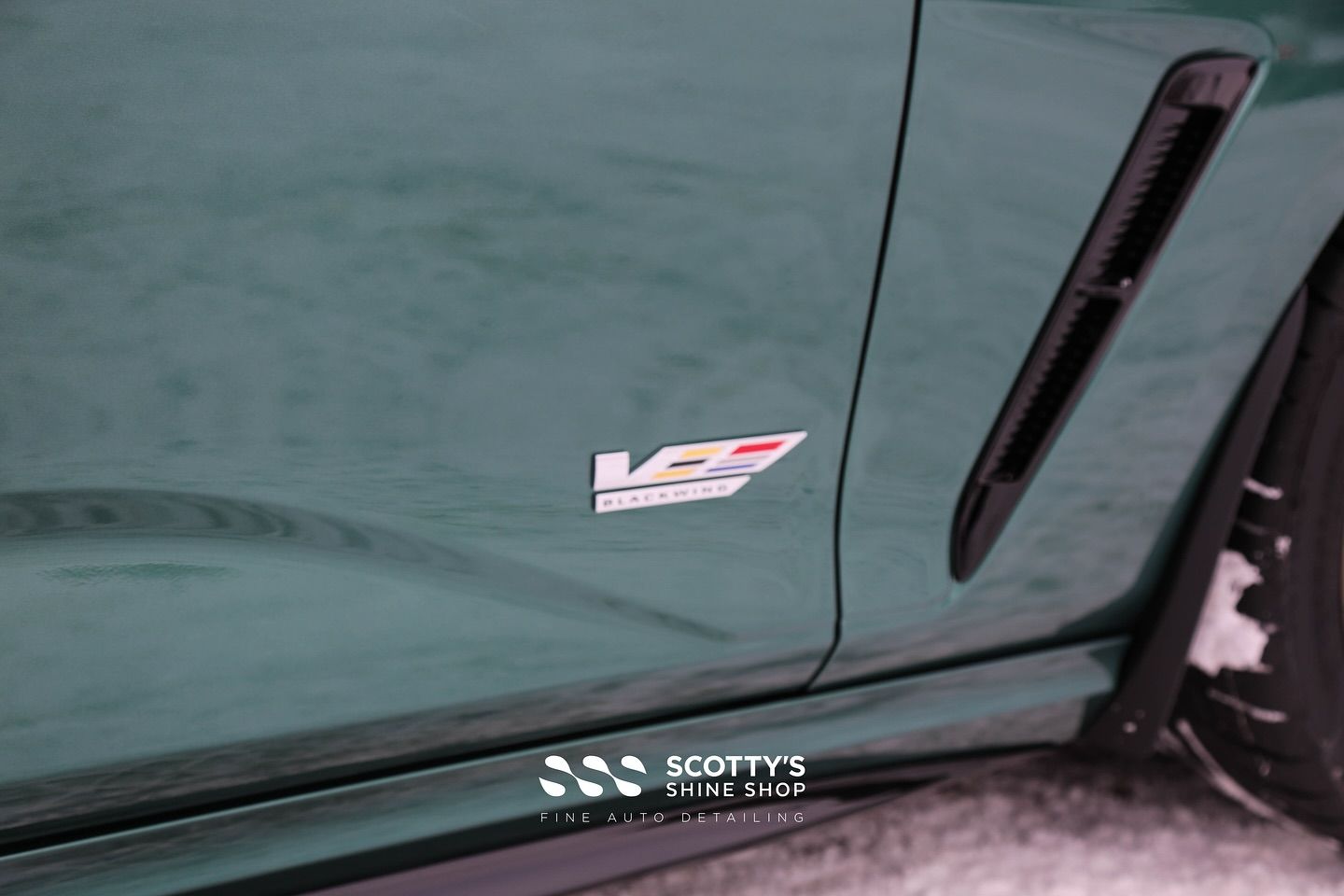 2025 Cadillac CT4V Blackwing Premium Suntek Ultra Paint Protection Film side emblem close up London, ON