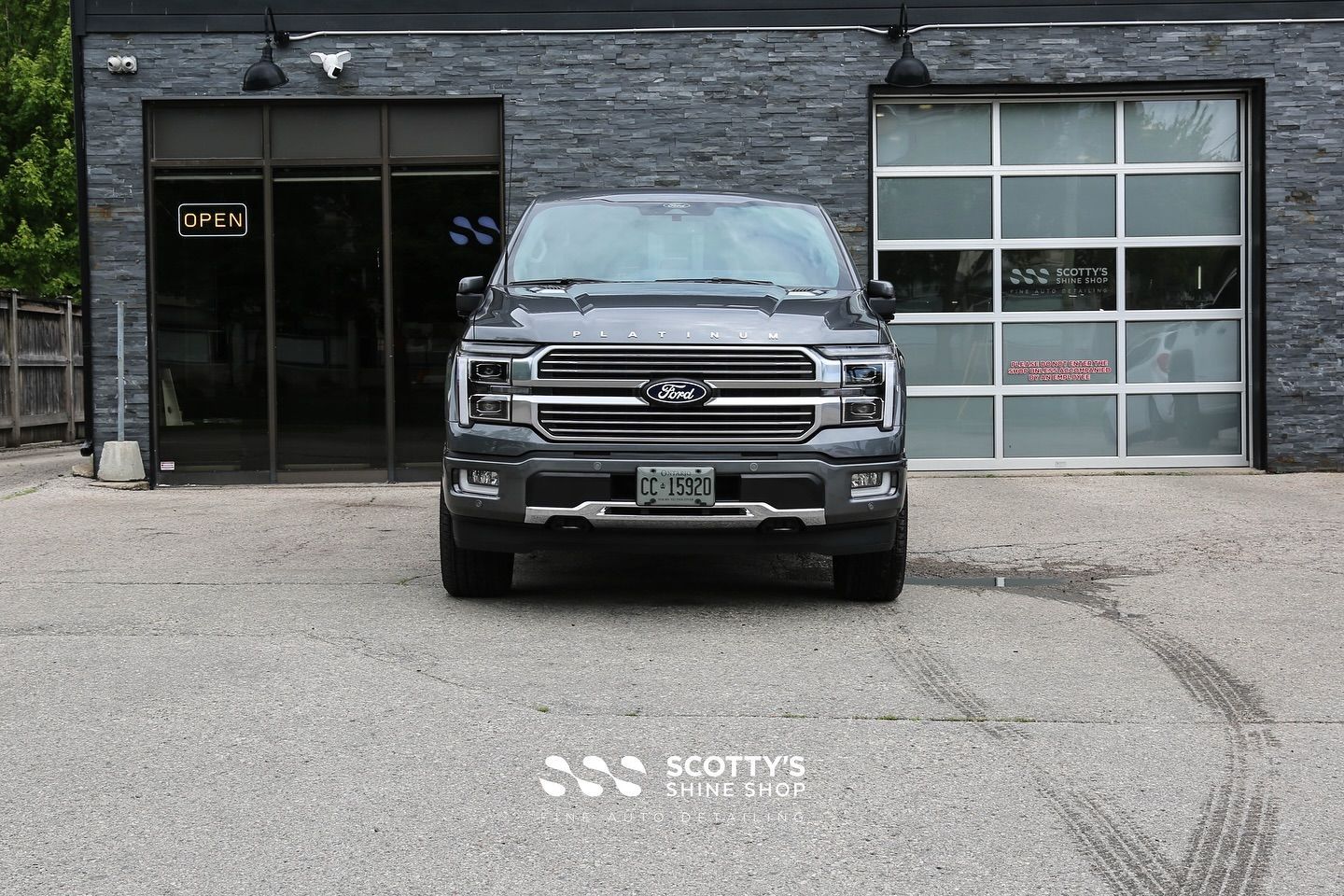 2025 Ford F-150 Platinum Llumar Formula 1 Stratos Ceramic Window Tint, Light Paint Correction, Modesta BC-X Ceramic Coating front end view London, ON