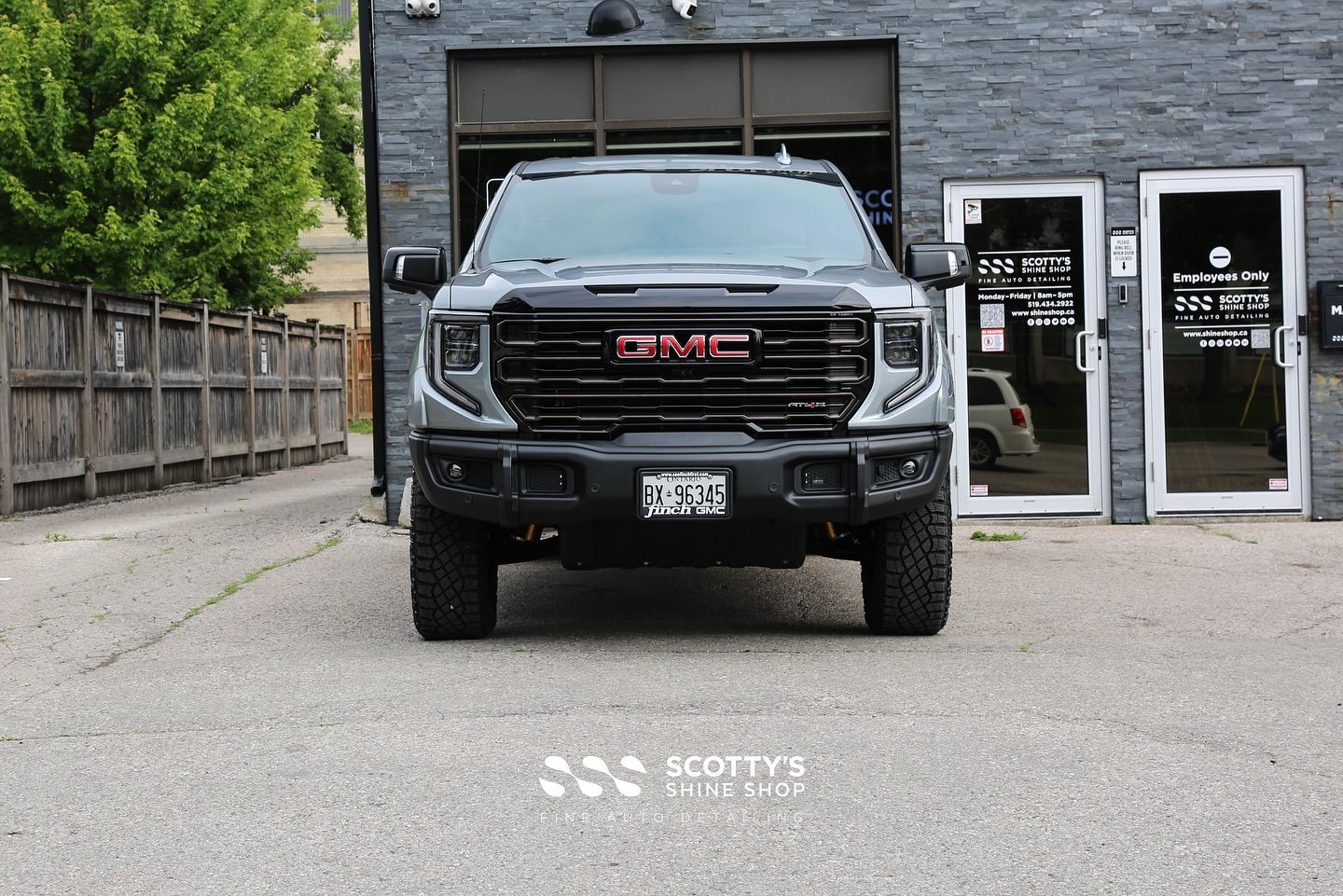 2025 GMC Sierra AT4X Full LLumar Formula 1 Stratos Window Film, Full Front-End SunTek Ultra PPF , Modesta Ceramic Coatings front end view London, ON
