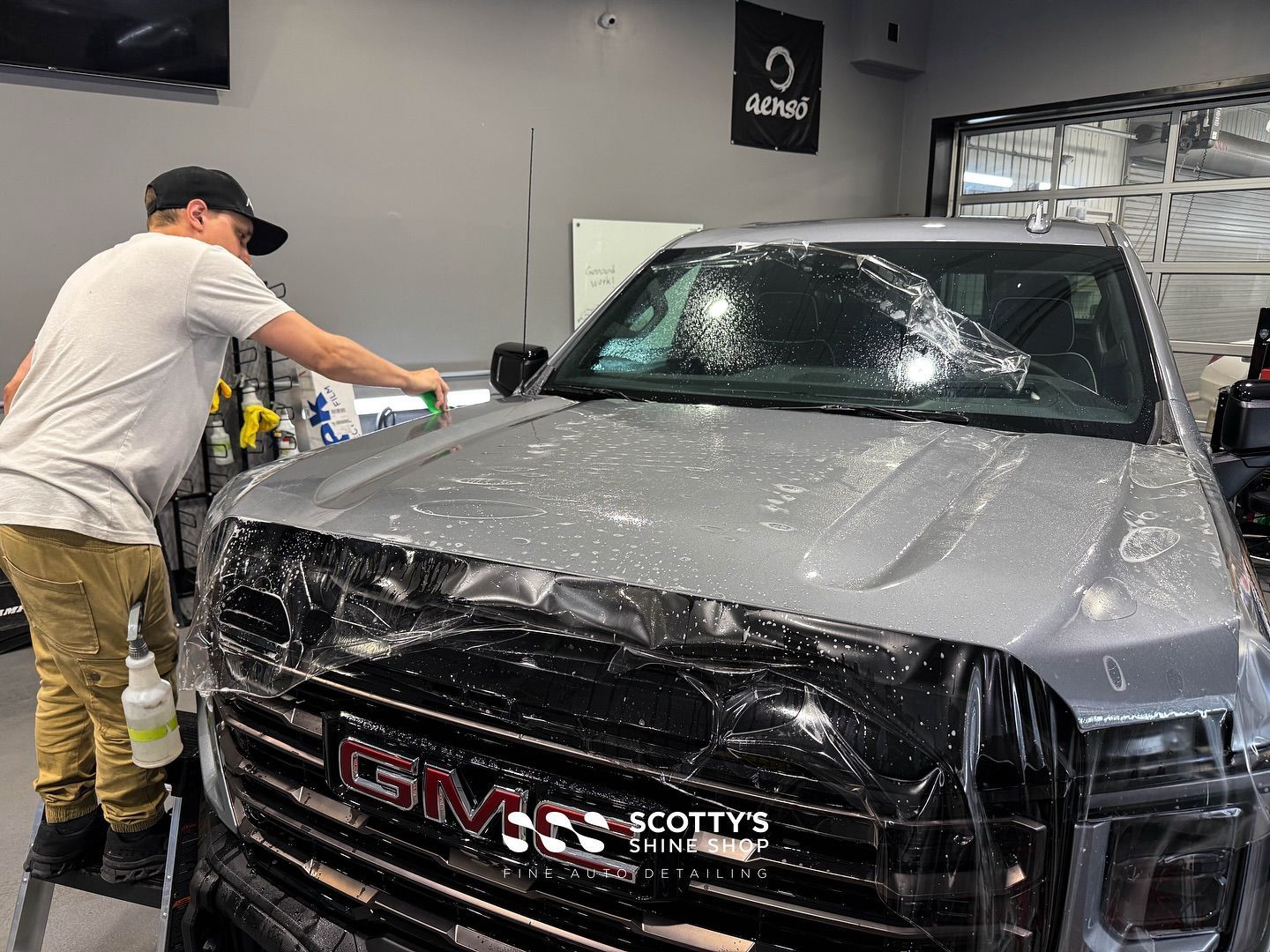 2025 GMC Sierra AT4X at the shop for extensive coverage in PREMIUM Suntek Ultra paint protection fil
