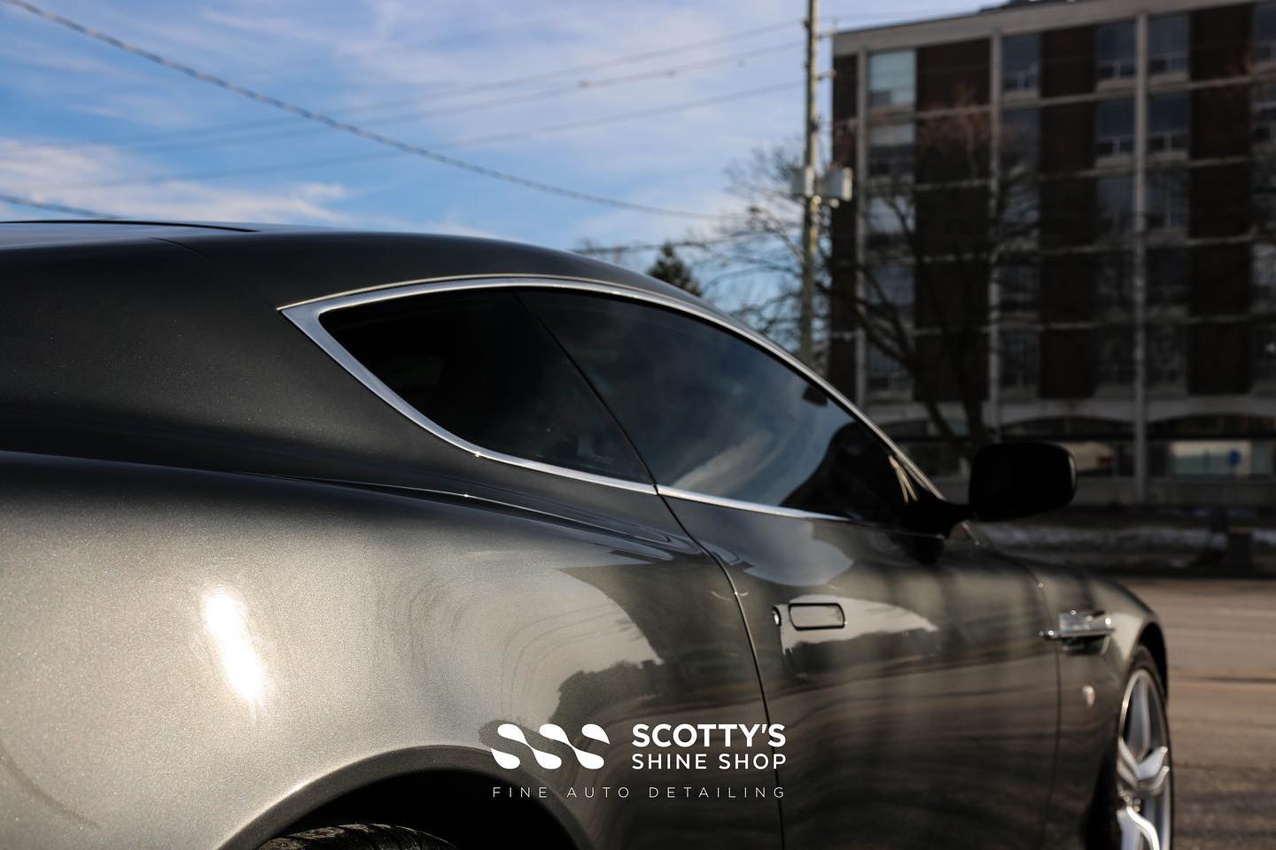 Aston Martin DB9 Xpel Prime XR Ceramic Window Tint side panel close up London, ON