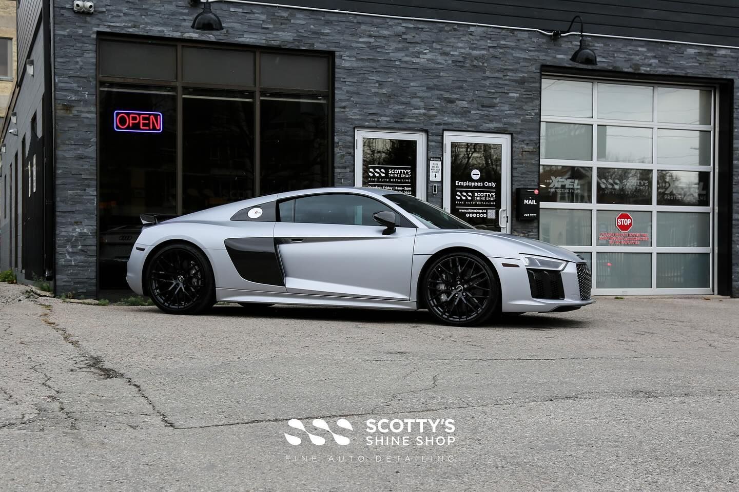 Audi R8 Full Detailing and Replacement Paint Protection Film side view London, ON