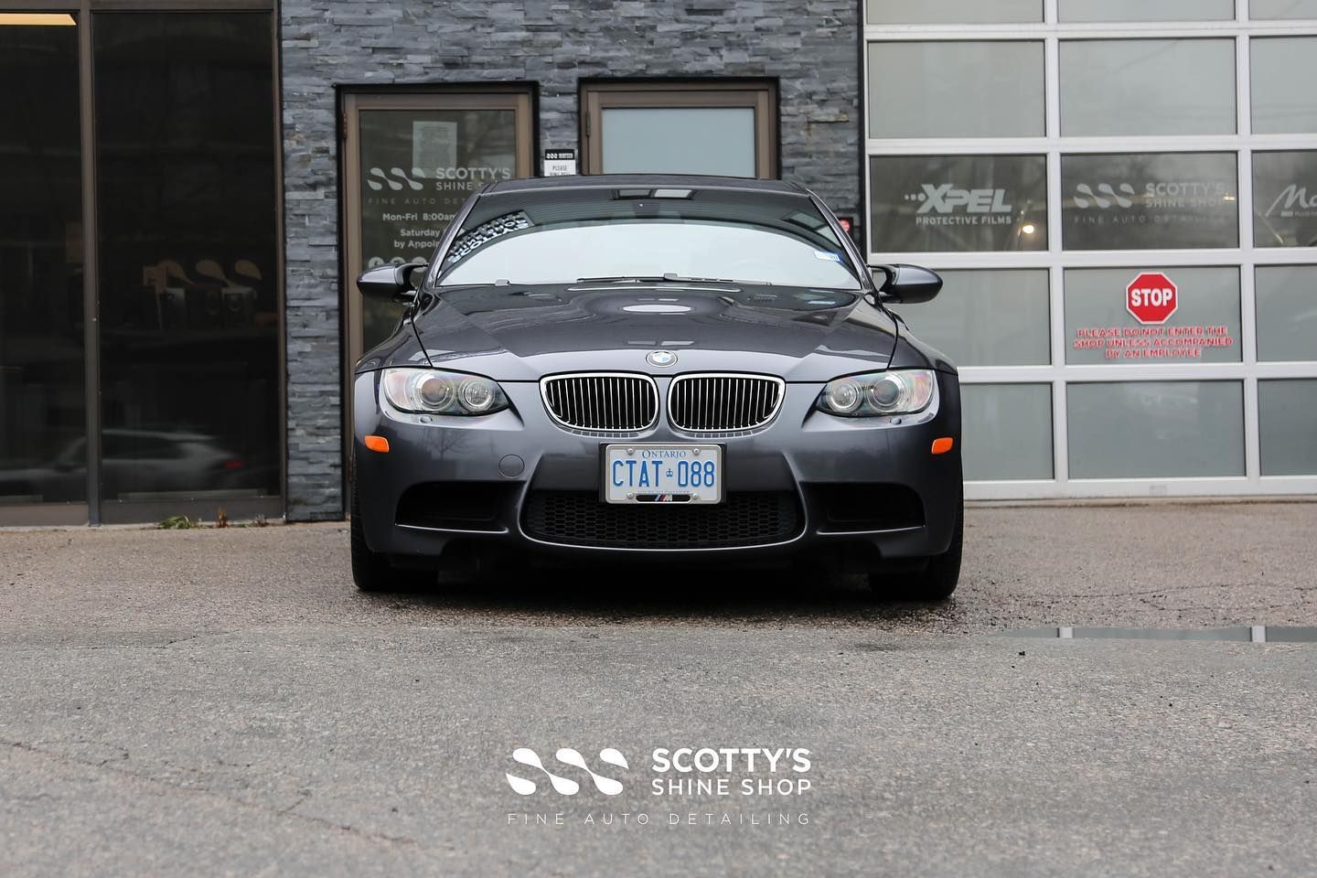 BMW M3 Paint Correction and Ceramic Coating front end view London, Canada