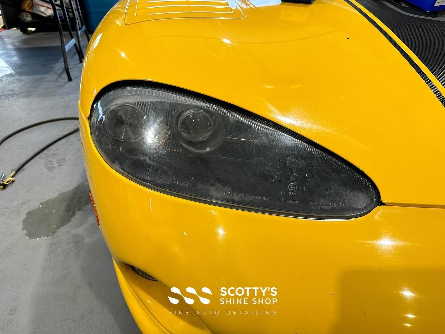 Dodge Viper Xpel Ultimate Plus Paint Protection Film on the Headlight Lenses beforew close upLondon, ON
