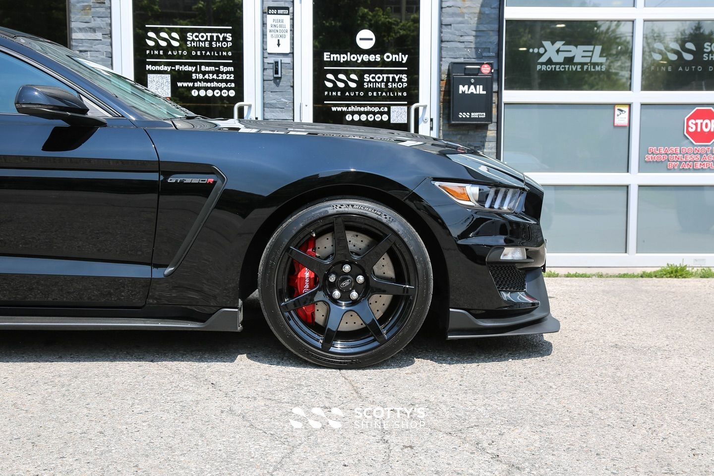 Ford Mustang GT350R Full Paint Correction and Modesta BC-04 Nano-Titanium Ceramic Coating front wheel close up London, Canada