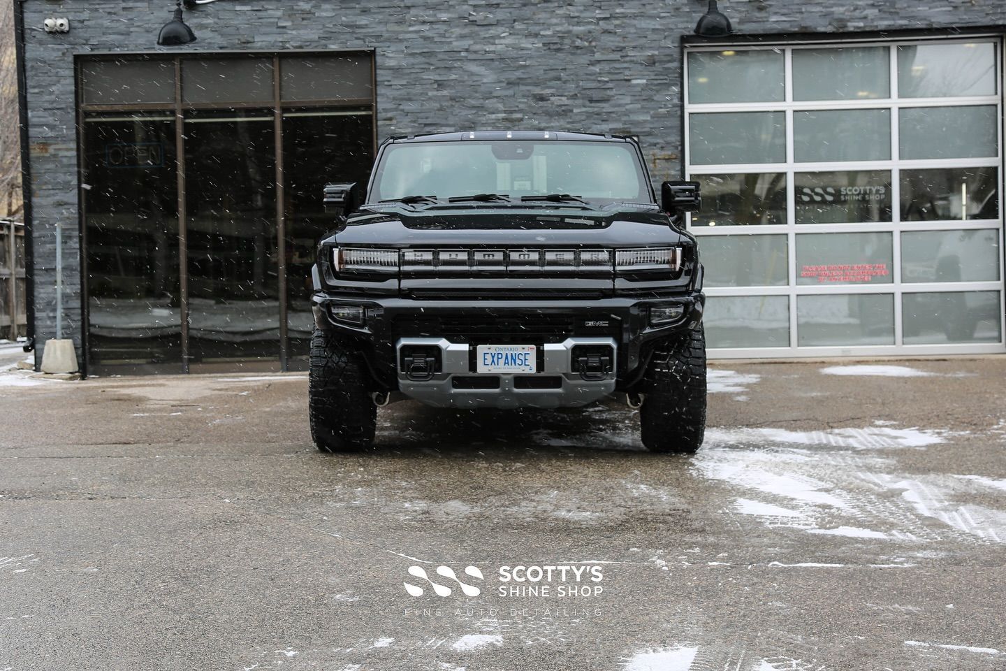 GMC Hummer Full Paint Correction and LLumar Formula 1 Stratos Ceramic Window Film front end view London, Ont