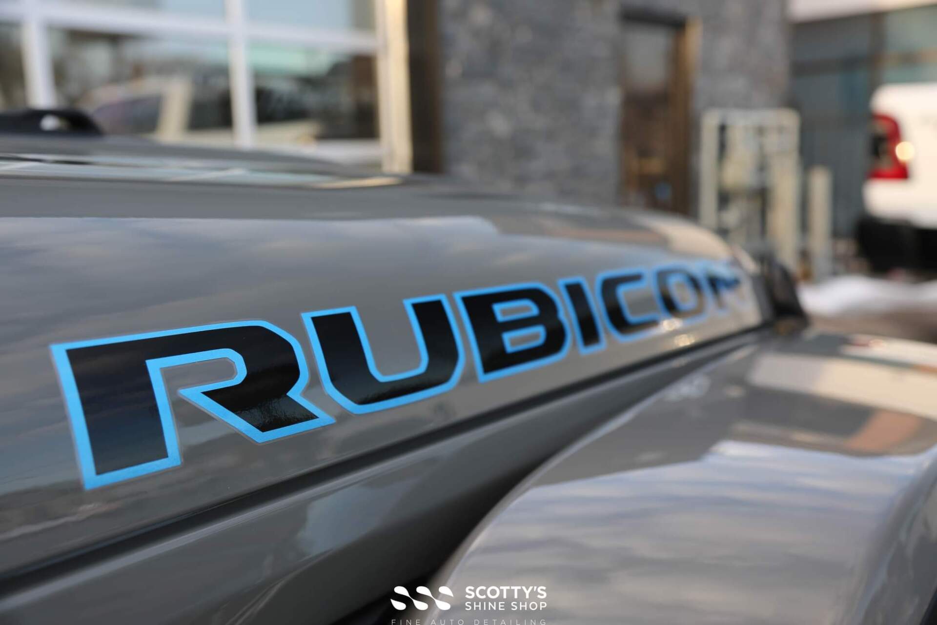 Jeep Wrangler Rubicon 4XE xpel ppf and window tint and modesta glass coating emblem detail london