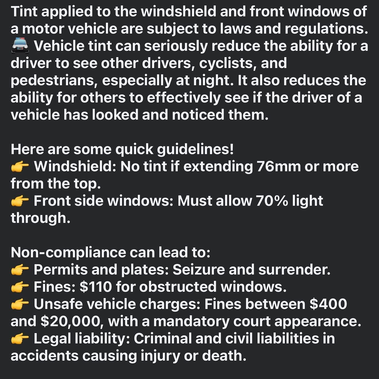 Know the Laws LLumar Window Tint understand the guidelines London, ON Canada