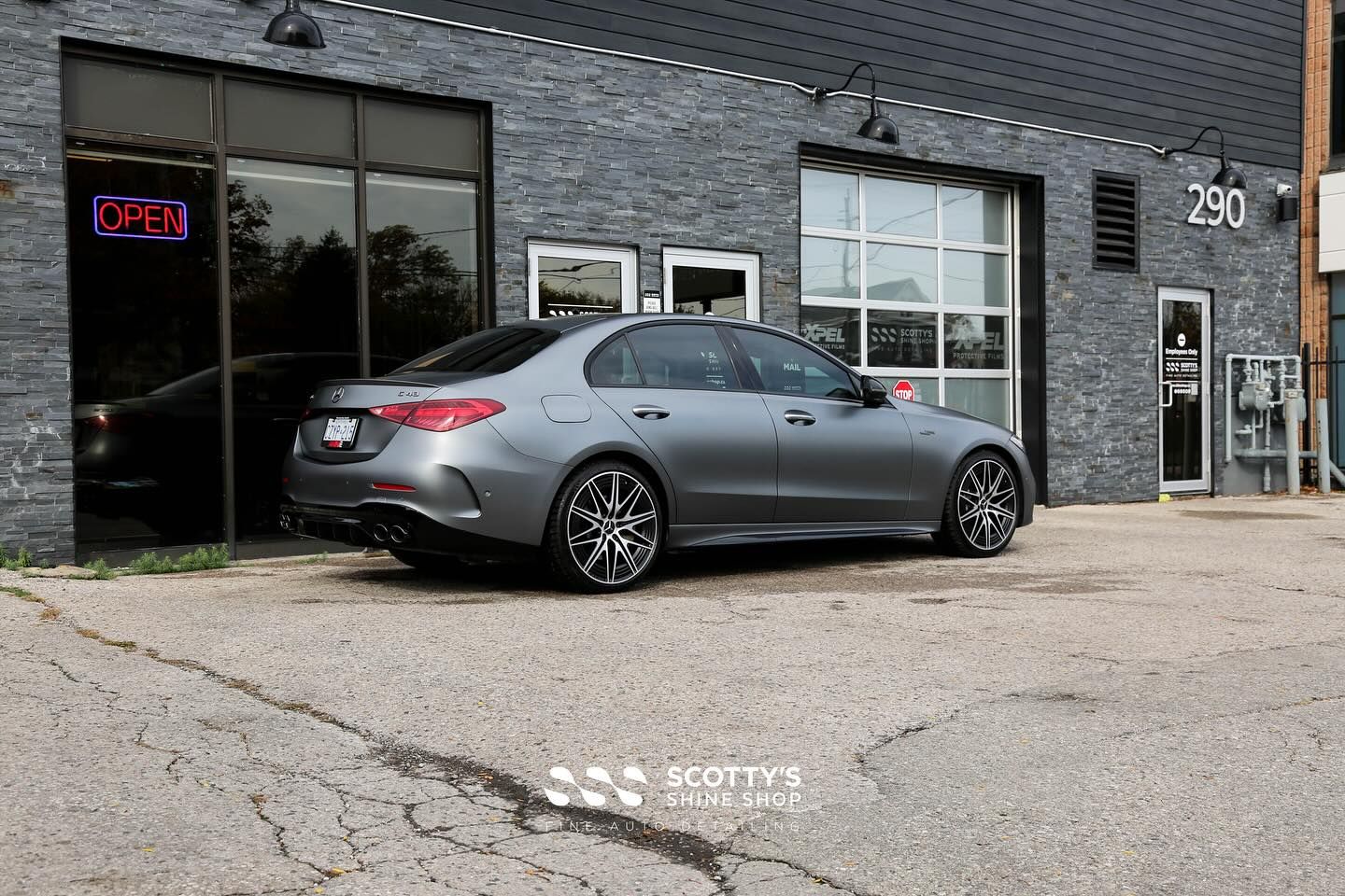 Mercedes C43 Xpel Fusion Plus Satin Ceramic Coating and Xpel Fusion Glass Coating side view London, Ont