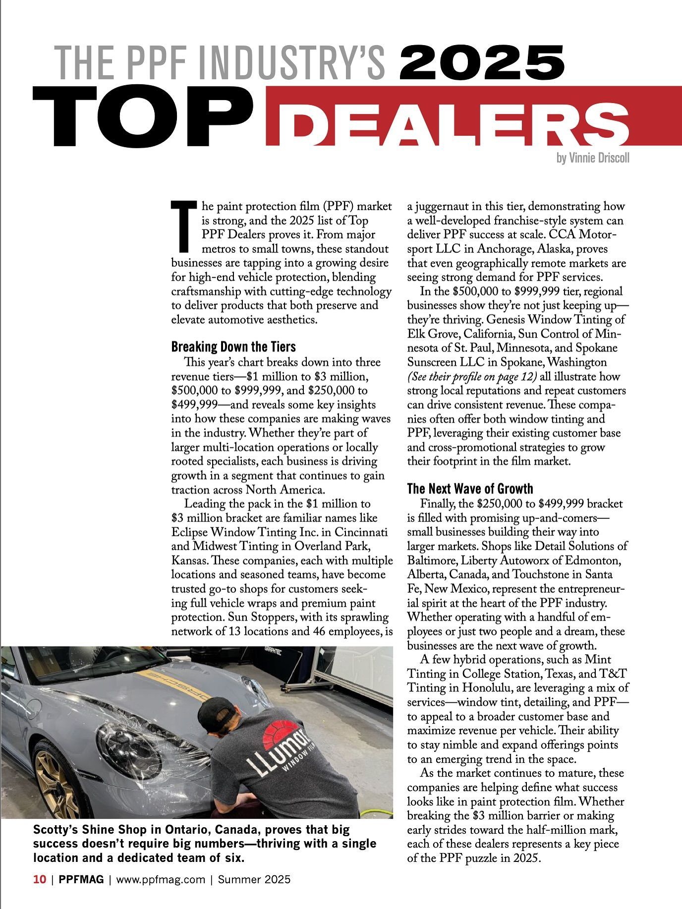 An inner page of PPFMAG 2025 issue featuring Scotty's Shine SHop