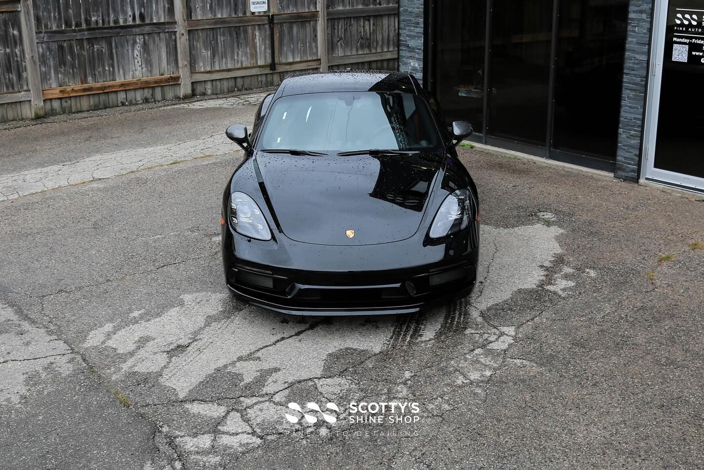 Porsche 718 Cayman Xpel Ultimate Plus Paint Protection Film and Xpel Prime XR Ceramic Window Tint front end from aboveLondon, Canada