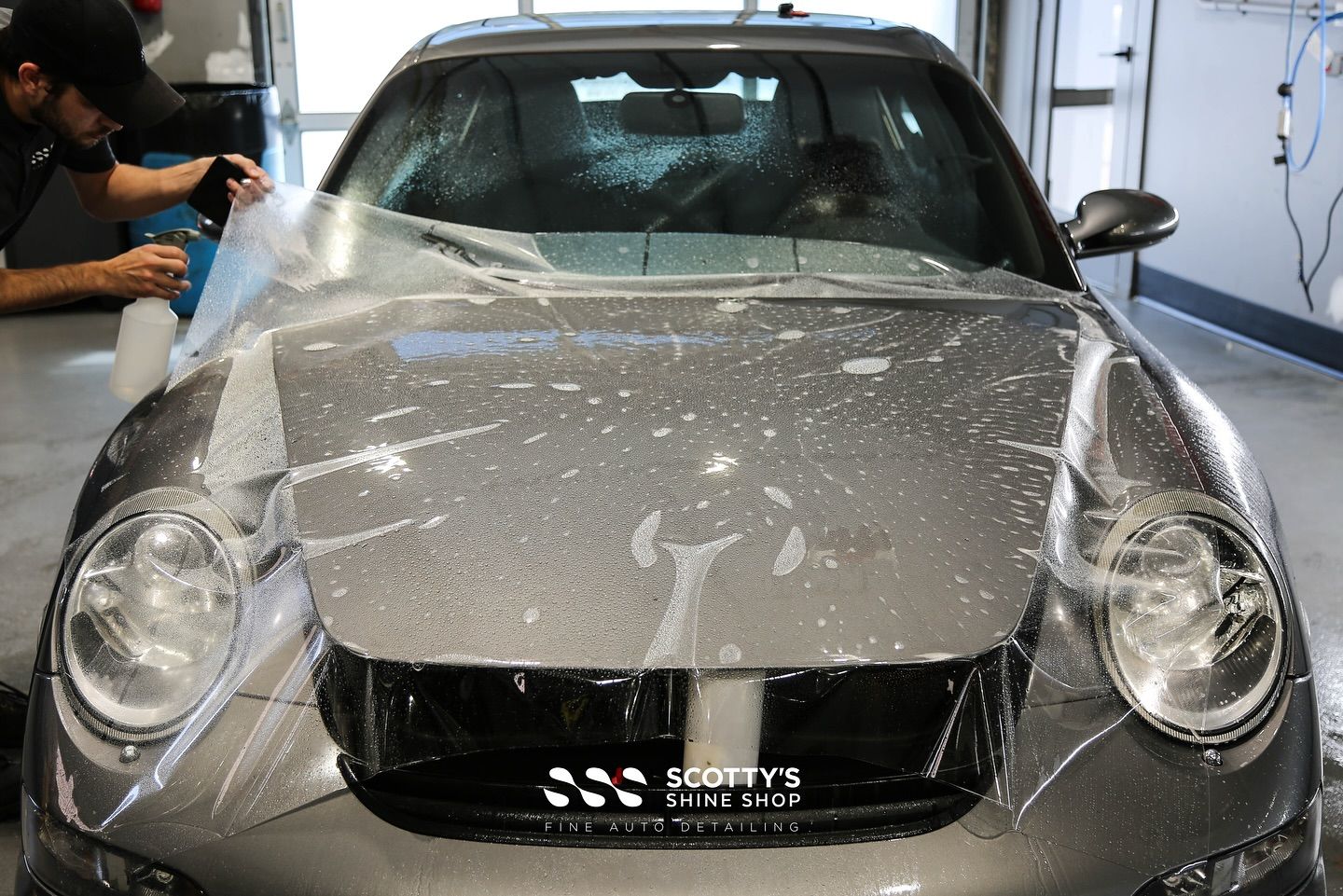 Porsche 911 GT3 Paint Protection Film Replacement hood installation in progress London, Ontario