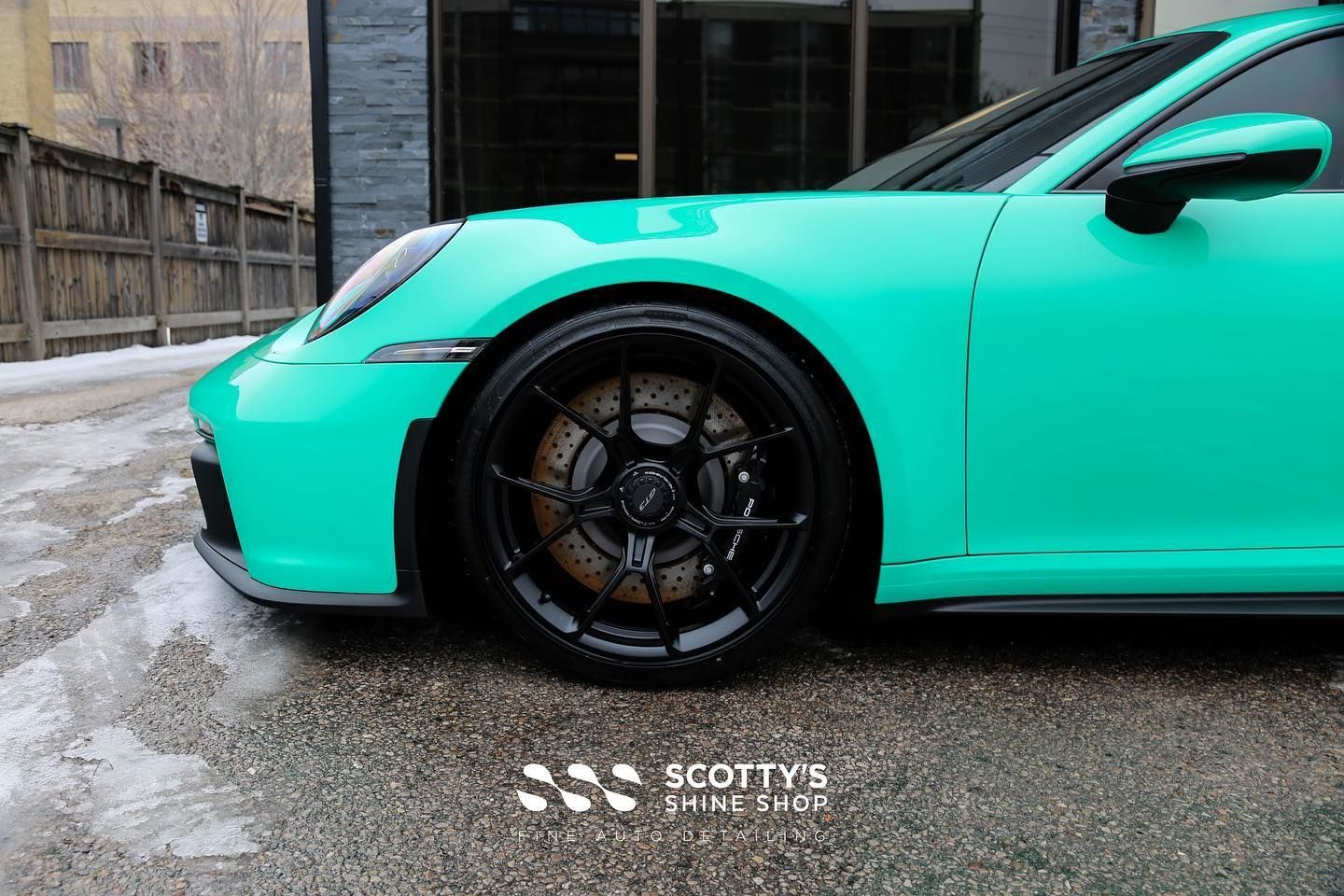 Porsche 911 GT3 Xpel Ultimate Plus Paint Protection Film, Xpel Prime XR Ceramic Window Tint and Gtechniq Crystal Serum Ultra Ceramic Coating front wheel close up London, ON