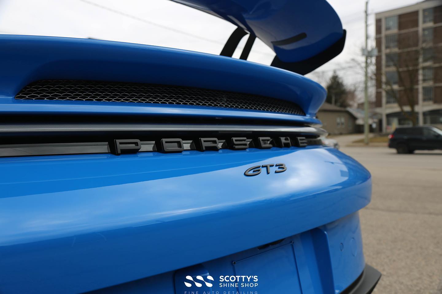 Porsche 911 GT3 Xpel Ultimate Plus ppf Xpel Prime XR Plus Ceramic window tint rear view close up London Ontario