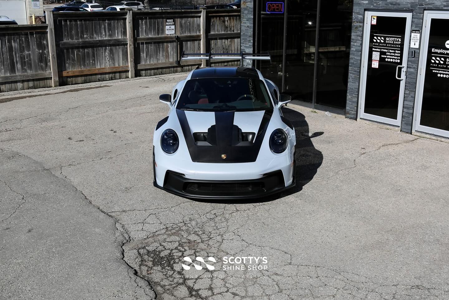 Porsche 911 GT3RS Full Body Protection with Xpel Ultimate Plus Paint Protection Film front end view from above London, Ontario Canada