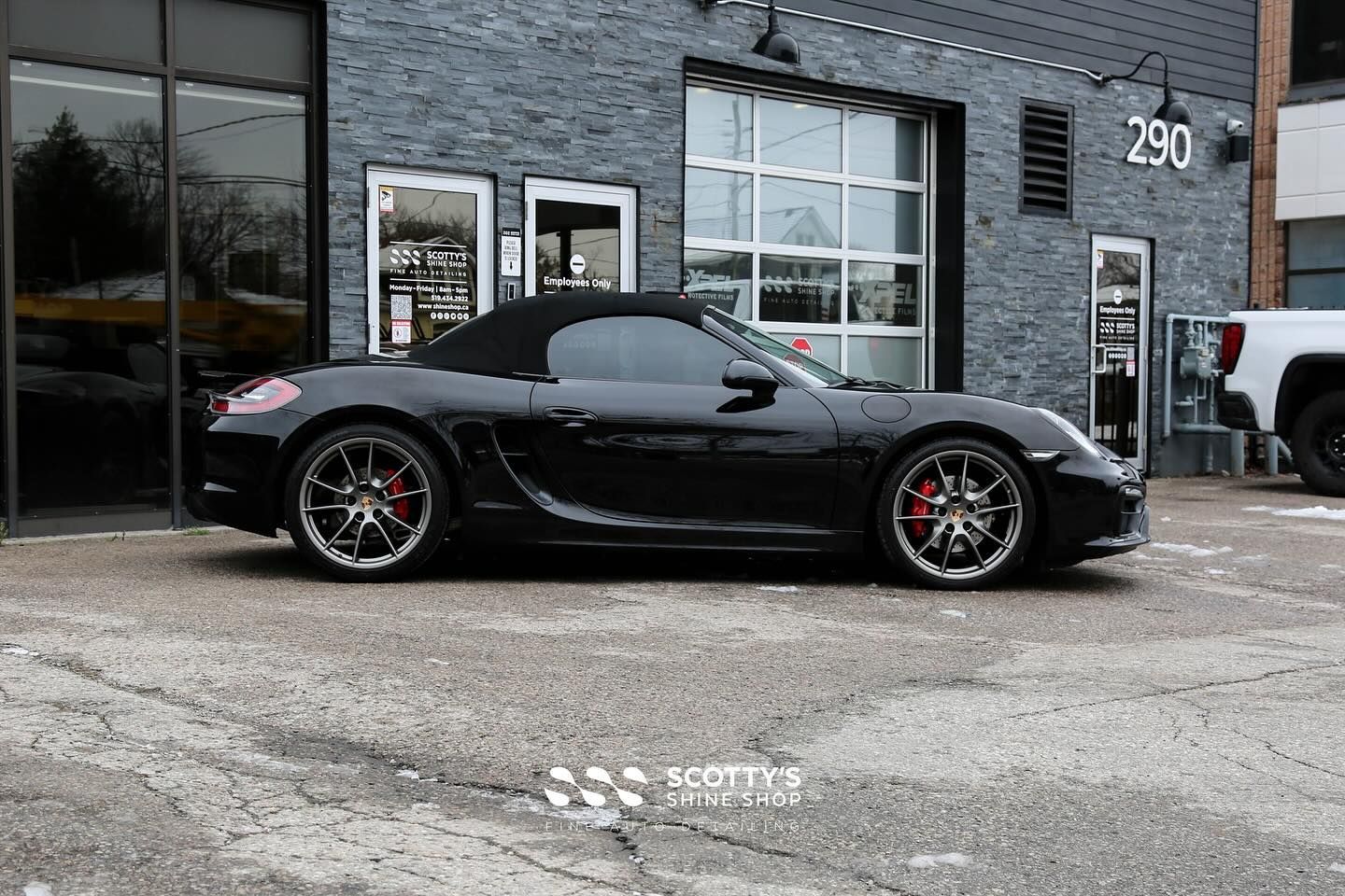 Porsche Boxster Premium Detailing Package and Xpel Prime XR Ceramic Window Tint side view London, Ontario Canada