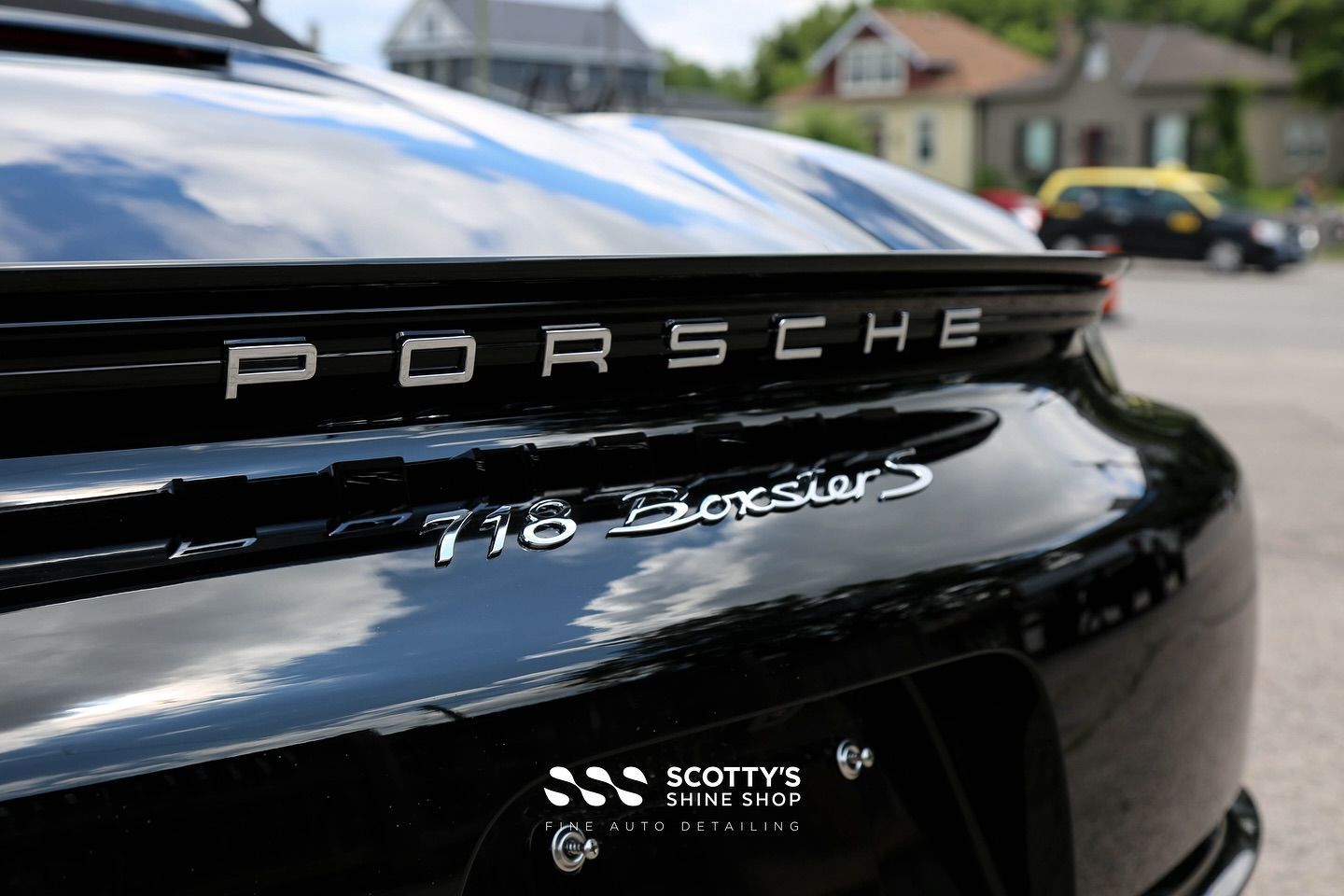 Porsche Boxster S Premium Suntek Ultra Paint Protection Film Coverage on the Full Front End rear end emblem cloe up London, Ontario