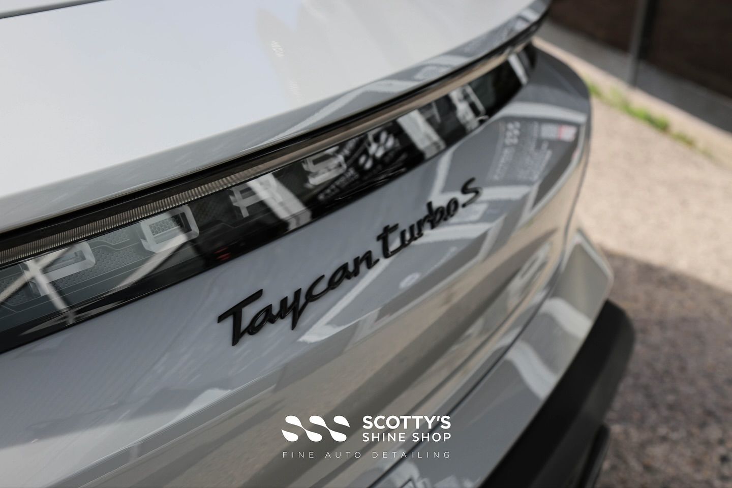 Porsche Taycan Turbo S SunTek Ultra Paint Protection Film, Modesta BC-04 Nano Titanium Ceramic Coating & BC-06 High-Temperature Wheel Coating, LLumar Formula1 Ceramic Window Film rear view close up London, Canada