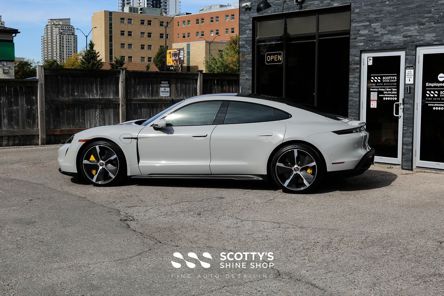 Porsche Taycan Turbo S SunTek Ultra Paint Protection Film, Modesta BC-04 Nano Titanium Ceramic Coating & BC-06 High-Temperature Wheel Coating, LLumar Formula1 Ceramic Window Film side view London, Canada