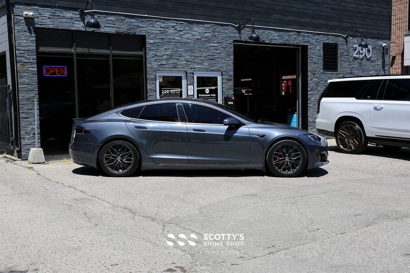 Tesla Model S Formula 1 Pinnacle Ceramic Window Tint side view London, Canada
