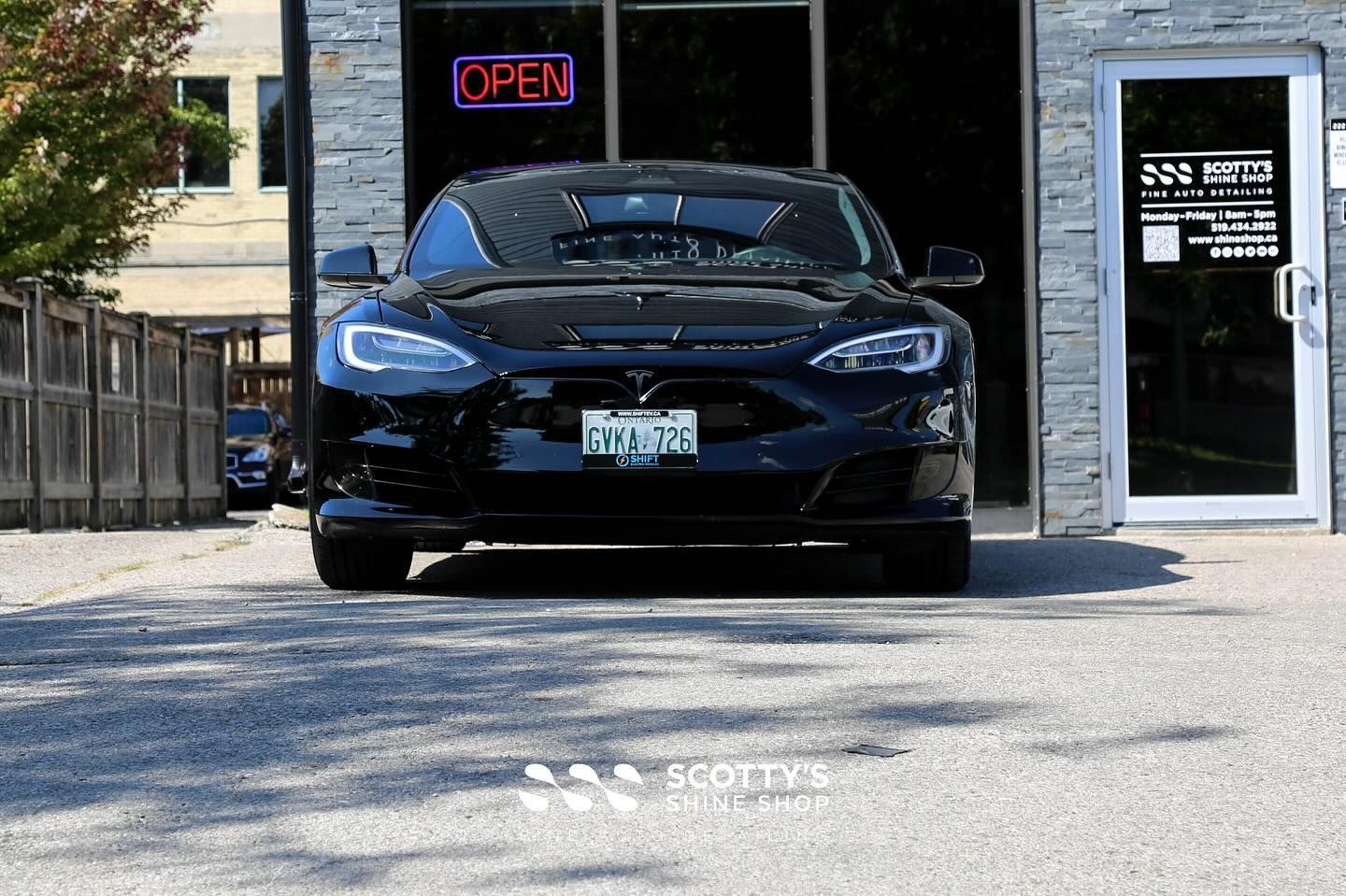 Tesla Model S Full Front End Protection in Xpel Ultimate Plus Paint Protection Film front end view London, ON CAN