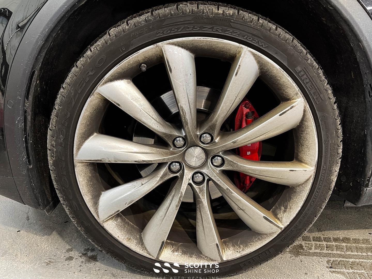 Dirty Tesla Wheels Brake Dust.