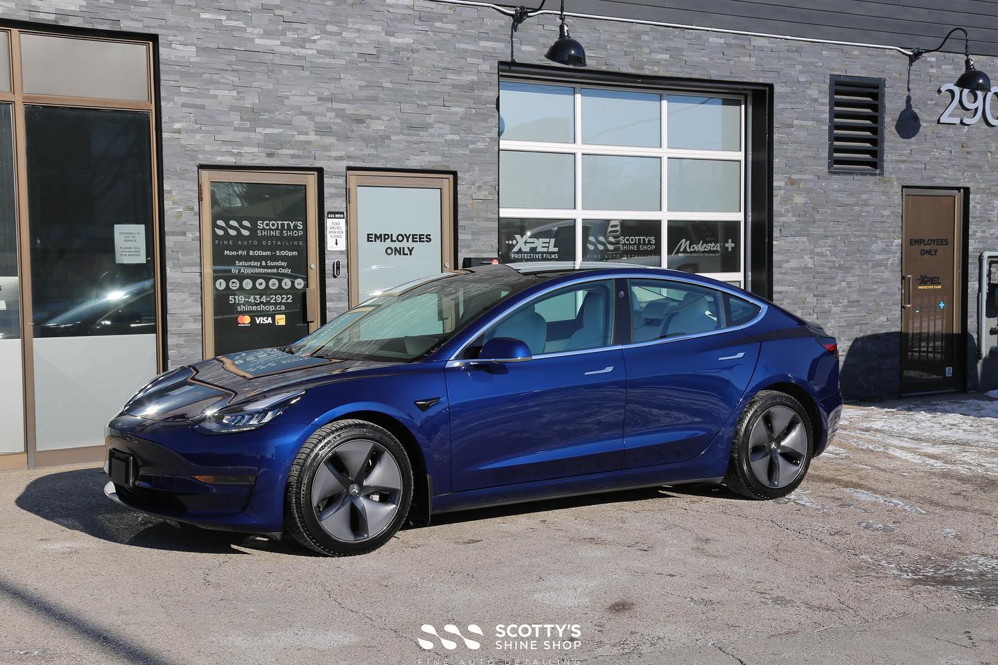 Tesla paint correction and ceramic coating side view - London, Ontario