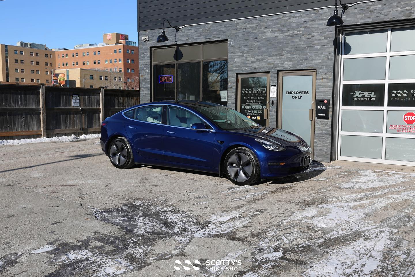 Tesla paint correction and ceramic coating front view - London, ON