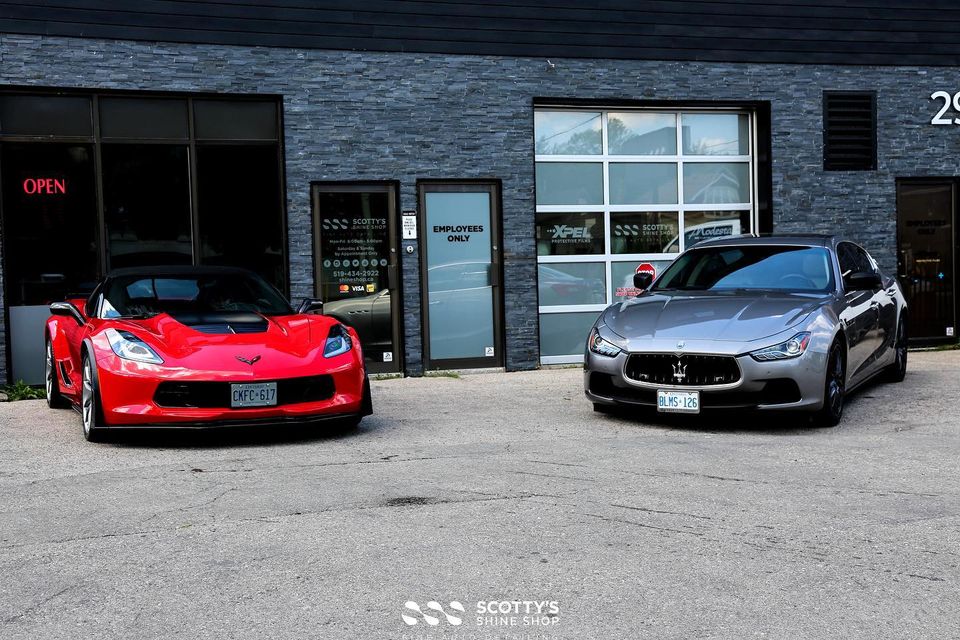 A Corvette and a Maserati just detailed at Scotty's in London.