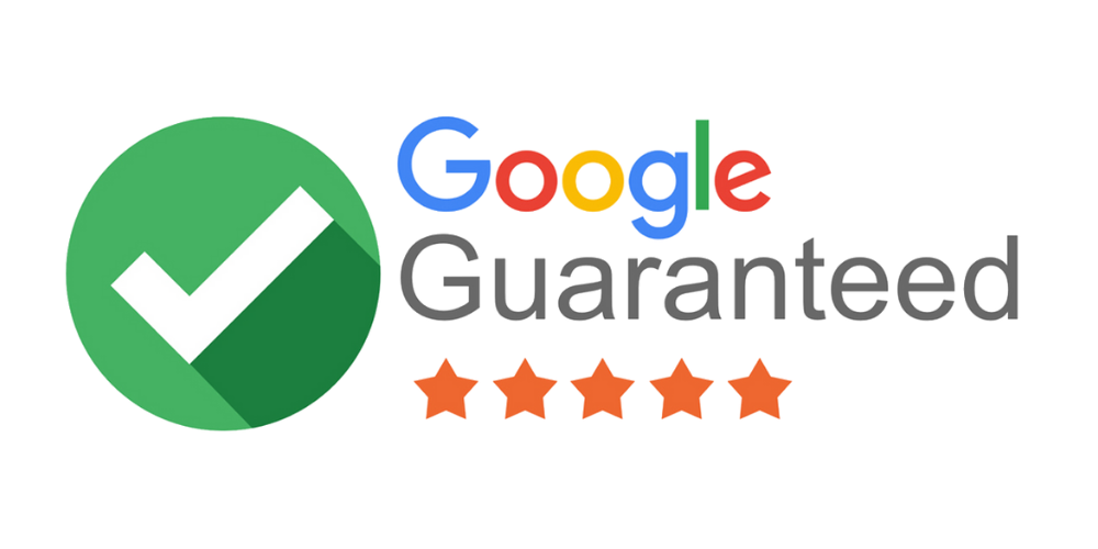 A google guaranteed logo with a check mark and five stars.