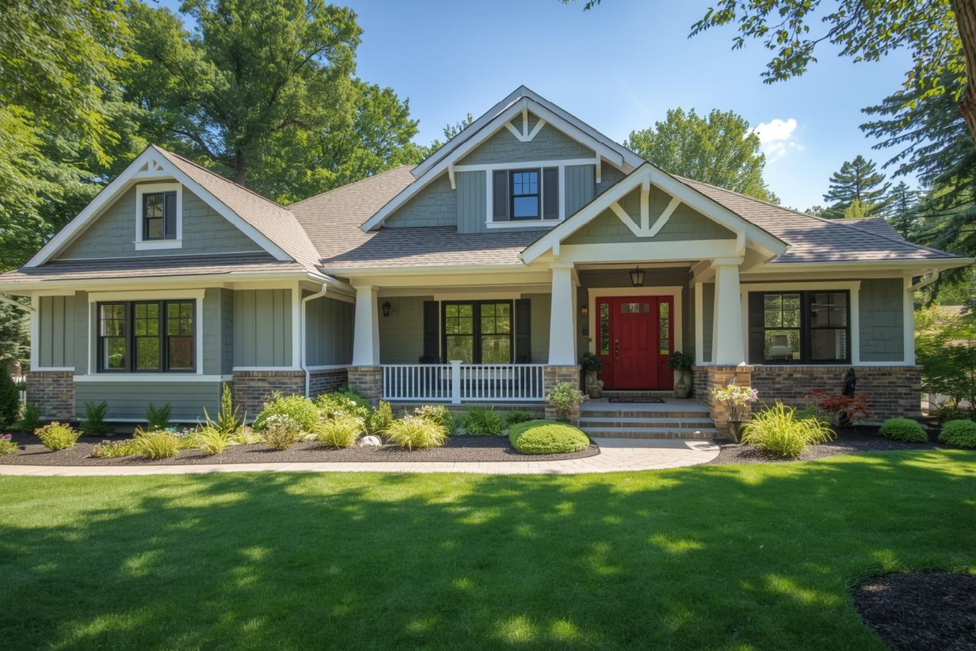 A teal range stove centered in a kitchen with gray cabinets, white tile backsplash, and wooden shelves.