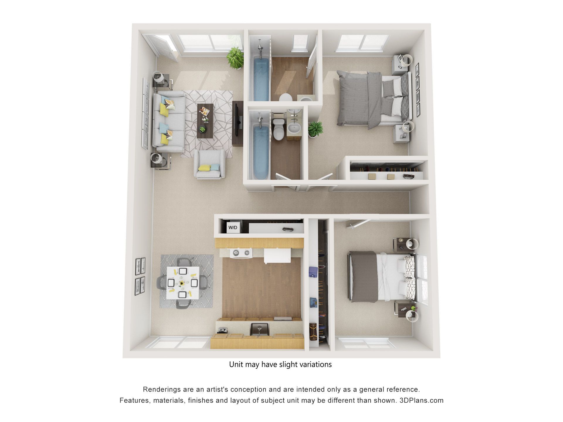 2 beds 2 baths floor plan
