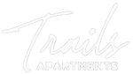 Trails Apartments logo: white script 