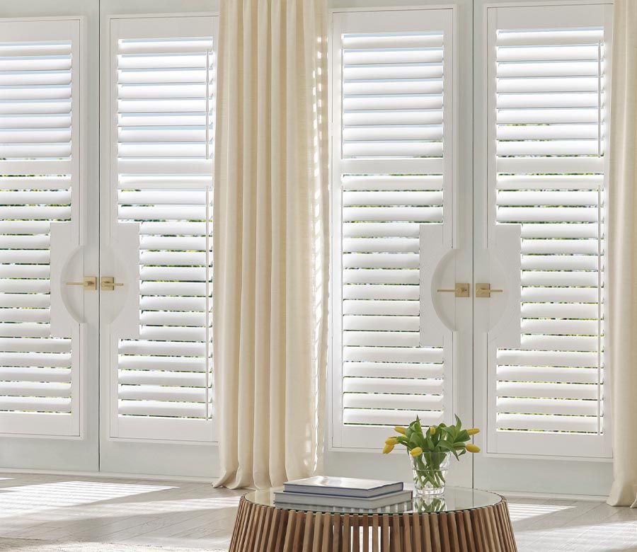 White Window Shutters, Covering a Multi-pane Window — Instyle Curtains & Blinds in Bungalow, QLD