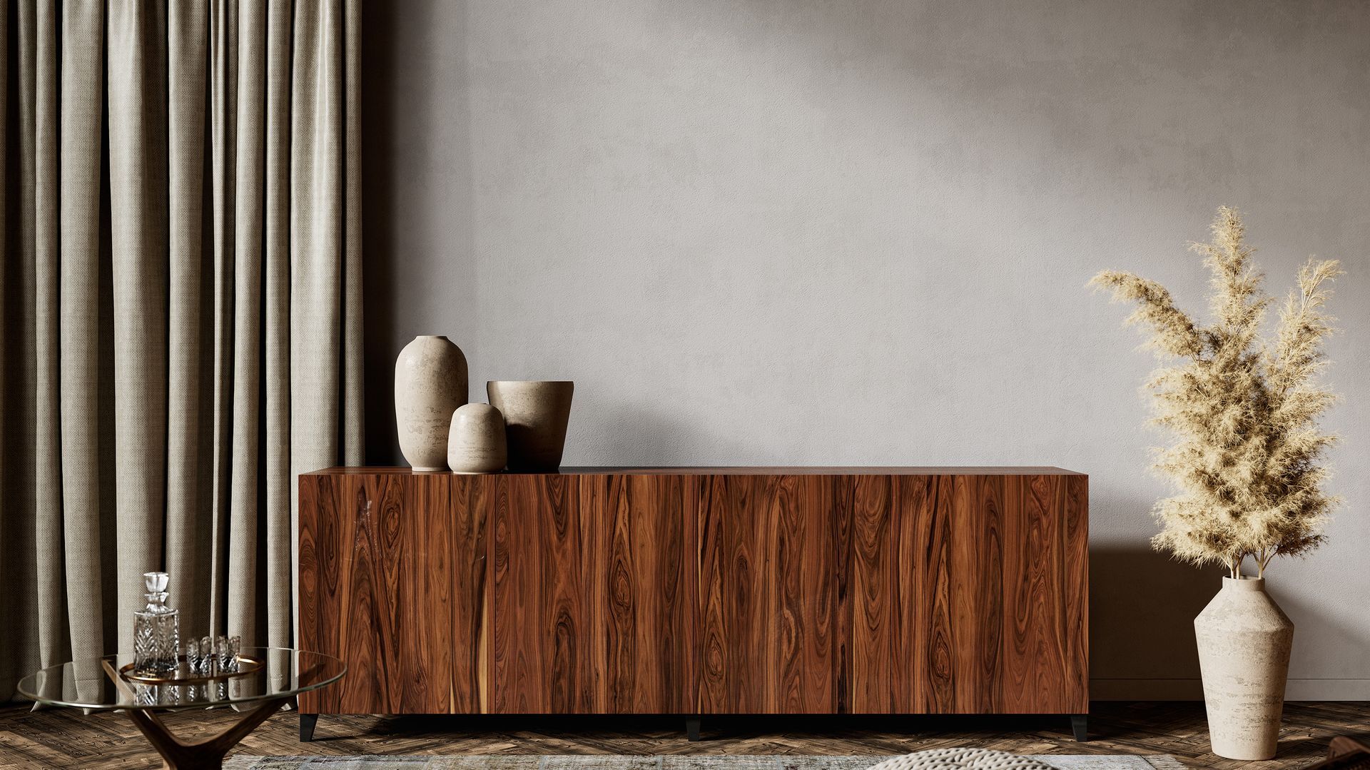 A Pair of Golden Curtains Frame, a Glass Door and Window — Instyle Curtains & Blinds in Bungalow, QLD