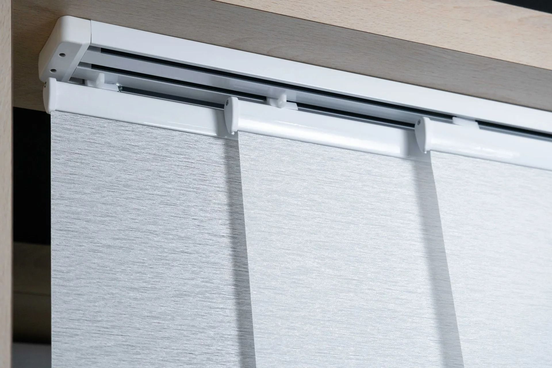 White Vertical Blinds, Textured Fabric, Mounted on a Track — Instyle Curtains & Blinds in Bungalow, QLD